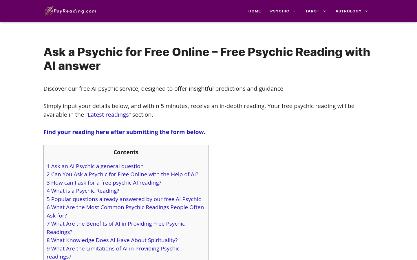 Free Psychic Reading with AI