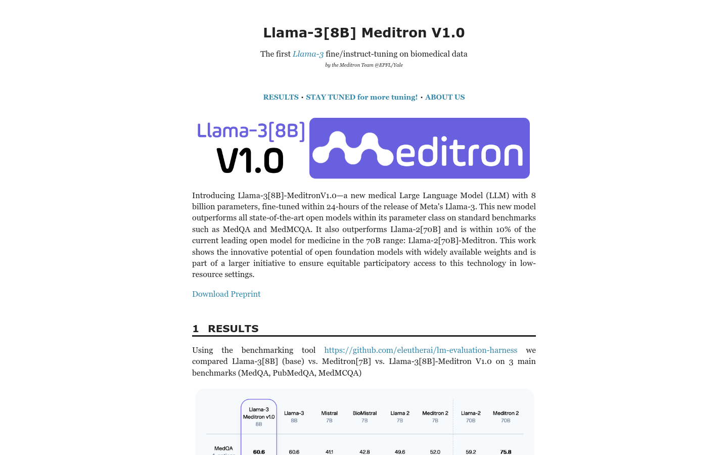 Llama-3[8B] Meditron V1.0